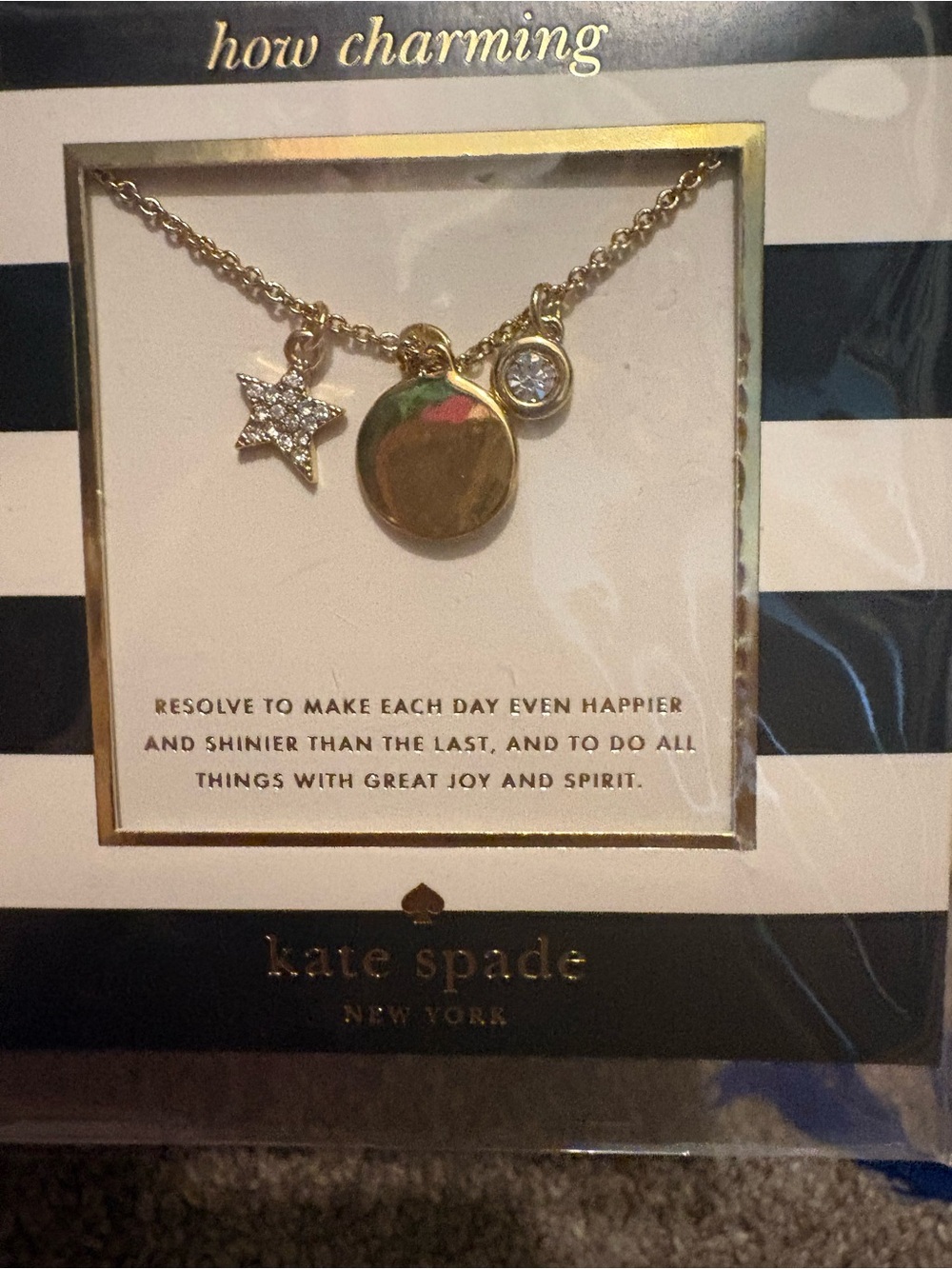 Kate Spade Born to Shine gold-tone charm necklace with star, disc & crystal